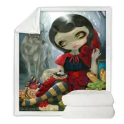 Gothic Style Wolf and Red Riding Hood Picnic Throw Blanket