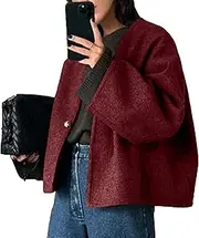 [HOTIAN] Women Cropped Wool Blend Coats Long Sleeve Coat Jacket Peacoat Fall Winter Outwear Overcoat