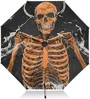 [PDZRMY] Skeleton Demon Black UV Protection Travel Umbrella Compact for Rain and Sun - Auto Open and Close UPF 50+ Windproof Portable 46” Sun Umbrella for Women and Men