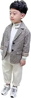 [Kromoc] Boys' Suit Two Pieces Notch Lapel Two Buttons Tuxedos Houndstooth Jacket with Pants
