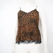 NWT Zara TRF Sz XS Leopard Top Blouse Brown Long Sleeveless Animal Print