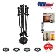 Sturdy 5-Piece Fireplace Tool Set - Elegant Indoor Fireset with Stand (32 Inch)