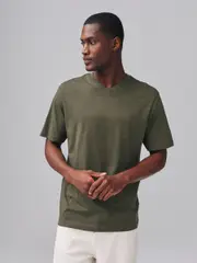 Green Khaki Regular Fit Essential V-Neck T-Shirt (AT4030) | $15