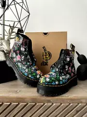 Dr MARTENS SINCLAIR FLORAL BOOTS Mash Up Leather Platform Zip UK 4 EU 37 US 6