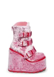 [Y.R.U.] Dune Lo Heart Velvet Boots - Pink/Red