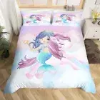 Unicorn Mermaid Duvet Cover Cartoon Mermaid Comforter Cover Set 100%