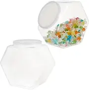 2Pcs Plastic Sweet Jars with Lids 3800ml Large Clear Hexagonal Wide Mouth Plastic Storage Jars with Lids for Snacks, Dog Treats, Craft and Sewing Supplies, Sweet with, Jar