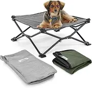 Coolaroo On-The-Go Elevated Dog Bed Kit – Portable & Cooling Travel Cot with HeatShield Fabric for Small Dogs, Lightweight & Compact, Includes Matching Carry Bag & Everglade Green Bonus Cover, Small