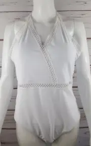 NWT CUPSHE White One-Piece Swimsuit "Angel's Wings Halter" Removable Pads Large