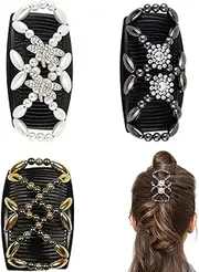 3 Pieces Magic Hair Side Combs Beaded Stretch Double Clips Bun Maker Hair Combs DIY Hair Styling Headwear (Butterfly 3pcs)