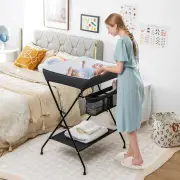 CostwayFolding Baby Change Table with Storage Basket &amp; Shelf for Infant &amp; Toddler-Black