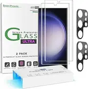 [amFilm] Compatible with Samsung Galaxy S23 Ultra Screen Protector Tempered Glass and Camera Lens Protector 5G 6.8 inch, Fingerprint Sensor Compatible, UV Gel Adhesive Installation(2 Pack)