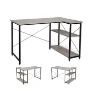 Costway L-shaped Corner Computer Desk Home Office Writing Desk w/Storage Shelves Grey