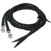 Western Black Softy Leather Braided Split Reins with Trigger Snap
