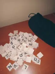 Scrabble Game Letters and Bag