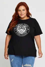 Black Graphic T-shirt Tour Side Split Short Sleeve
