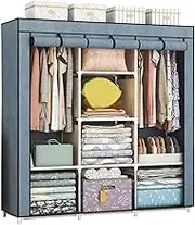 Wardrobe, Portable Canvas Wardrobe, Fabric Clothes Closet Storage Organizer with Hanging Rail, Shelves, for Bedroom, Living Room,A-118x45x165cm