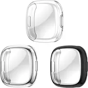 FitTurn Case intended for Fitbit Versa 4 Screen Protector, Ultra Slim TPU Plated Cover Anti-Scratch All Around Bumper Shell Accessories intended for Fitbit Versa 4 Smartwatch, intended for Women Men (3 Pack B)