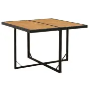 Poly Rattan Dining Table With Solid Acacia Wood Top 109cm Outdoor Furniture