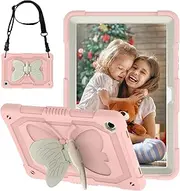 [Herize] Galaxy Tab A9+ Case Samsung Tab A9 Plus 11 Inch Cover 2023 SM-X210/X215/X216 with Pen Holder | Heavy Duty Shockproof Cover W/Stand Shoulder Strap for Kids Boys Girls Pink