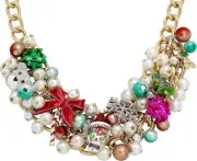 Betsey Johnson Christmas Statement Charm Necklace Skull Pearl Bib NEW w Tag $148