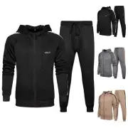 Men's Autumn 2-Piece Hooded Patchwork Long Sleeve Top Blouse & Long Pants New