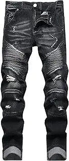 [XIMXIMMTIAN] Mens Slim Fit Jeans Stretch Ripped Biker Jeans for Men Fashion Straight Comfort Flex Waist Casual Denim Pants