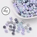 100 x Mix Silver Blue Pearlized Glass Pearl Beads, 6mm DIY Jewellery Spacer