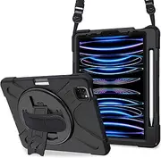 ProCase for iPad Pro 11 Inch Case 2022 2021 2020 2018, Rugged Heavy Duty Shockproof Cover with Hand Strap Shoulder Strap for iPad Pro 11" 4th 3rd 2nd 1st Generation -Black