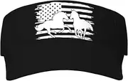[Wisedeal] Running Horse USA Flag Sport Sun Visor Hats Ball Caps Adjustable Empty Top Baseball Sun Cap for Men Women