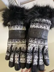 Chanel Gloves Lambskin Tweed Black And White Size 7.5 Brand New With Tag