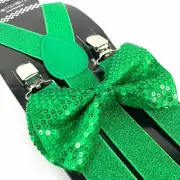 Suspender and Bow Tie Adults Men Emerald Green Sequin Formal Wear Accessories