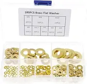 ECSiNG 180PCS Brass Flat Washer Assortment Set 8 Sizes M2 M2.5 M3 M4 M5 M6 M8 M10 Pad Sheet Metal Collar Sealing Rings with Storage Box