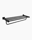 Towel Rack Square Holder Double Rail Matte Black Bath Bathroom Wall Mounted