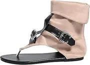 [JEUROT] Womens Sandals Gladiator Casual Fringe Flat Sandals Booties Clip Toe Denim Retro Thong Flip Flops Comfort Roman Shoes