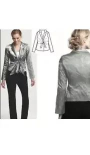 NWT Eileen Fisher Notch Collar Front Tie Jacket Steel Satin sz L