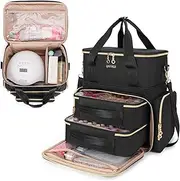 BAFASO Double Layer Nail Polish Organizer Holds 70 Bottles (15ml - 0.5 fl.oz) and a Nail Dryer, Nail Polish Case with 2 Removable Pouches and Tools Storage Sections (Patented), Black