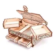 Mechanical Wood Trick wooden 3D puzzle Treasure Box w Crystals Self-Assembly set