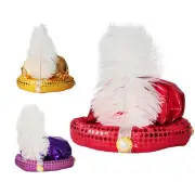 Aladdin Costume Hat Adult With Feather Pearl Gorgeous Sultan Turban Headscarf