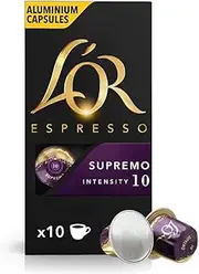 L'OR Espresso Coffee Supremo Coffee - Intensity 10 - 100 Aluminium Capsules Compatible with Nespresso Machines (10x10 Pods Pack)