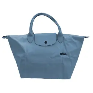 【LONGCHAMP】經典LE PLIAGE刺繡暗釦/拉鍊短提把尼龍水餃包(中-藍色1623619-P32)