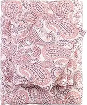Bedmoon Queen Paisley Floral Sheets, Blue Pink Microfiber Flower Sheets with Elastic Corner Straps, Cozy Soft Vintage Bedding