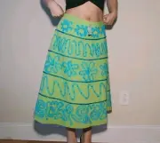 Anthropologie Basil & Maude Size 12 A-Line Full Skirt Beaded Sequins Green Blue