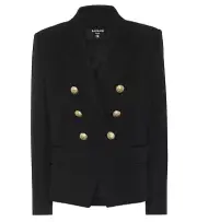 $2300 BALMAIN Double-Breasted Black Wool Blazer, Size 42 FR, 10 US, 14 UK, NWT