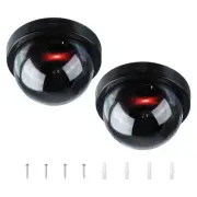 2 Pcs Fake Security Camera Dummy Dome Cameras with Red Light & Screw, Black