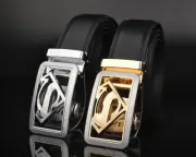 Luxury Men's Superman Automatic Buckle Belt Black Leather Ratchet Strap Jeans