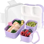 [Genteen] Bento Box for Kids, Kids Lunch Box with 3 Removable Compartments, Toddler Lunch Box for Daycare, School, Ideal Portion Size for Ages 3 to 7 BPA-Free Dishwasher Safe-Green - Purple