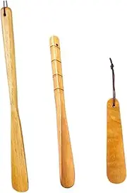 [ROMISBABA] Ergonomic Shoe Horns Set of 3 Bamboo Wood for Easy On/off for Seniors and Elderly
