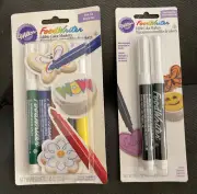 Set Of 2 Wilton Food Writer Edible Color Fine Tip Markers 5pc Color 2pc Black