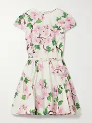 [Oscar de la Renta] Oscar de la Renta - Belted Tiered Floral-print Cotton-blend Poplin Mini Dress - Ivory - US8 US 8 Ivory
